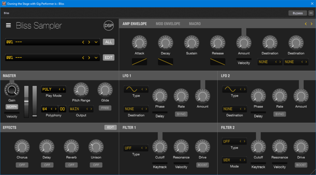 Bliss, VST audio plugin in Gig Performer, audio plugin host