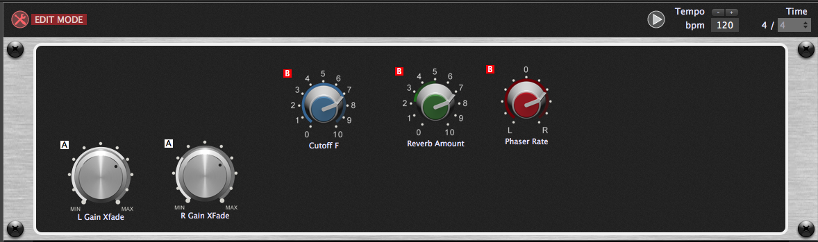 Picture showing two sets of widget groups, Gig Performer