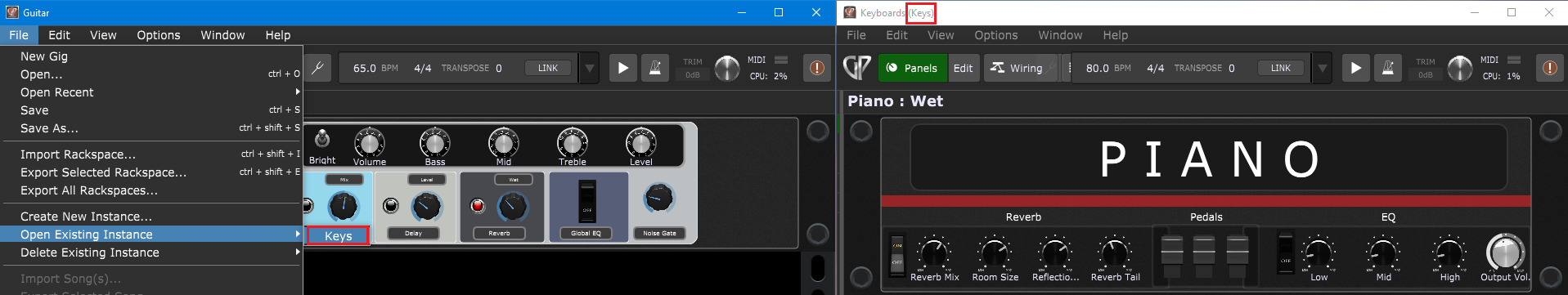 Two instances of Gig Performer - guitar and keyboards