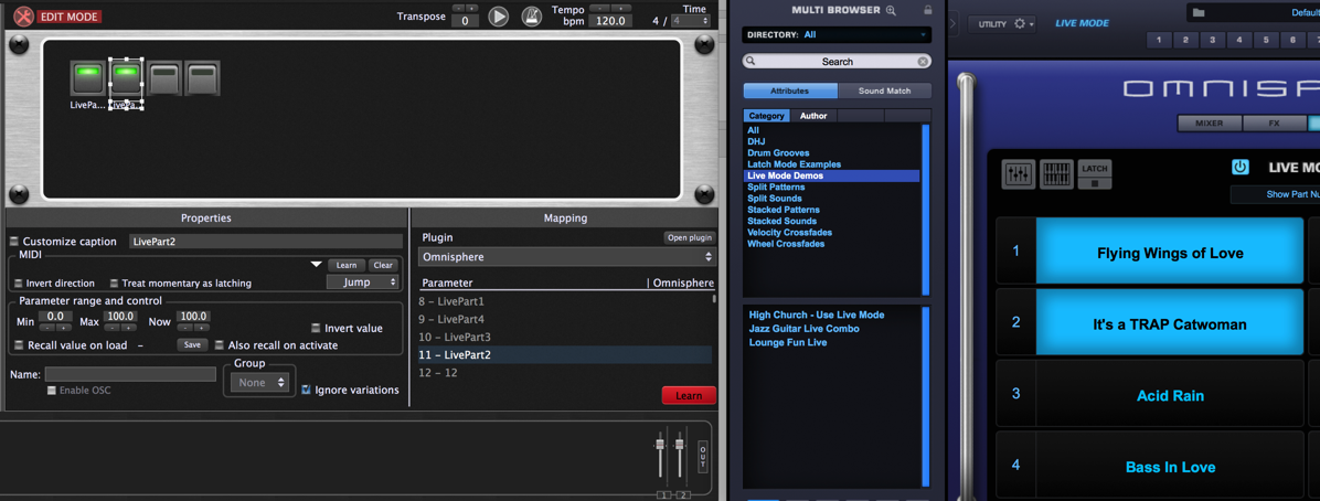 Gig Performer, Omnisphere plugin, host automation value for next slot