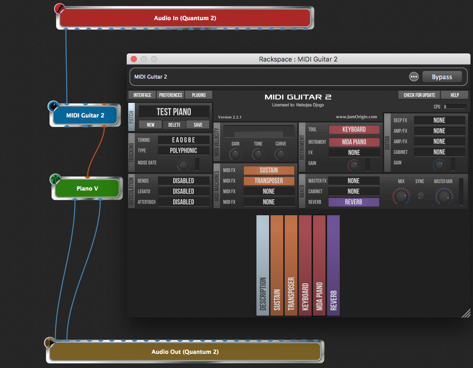 MIDI Guitar 2 VST plugin in Gig Performer