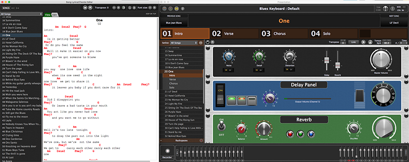 Gig Performer 3 displaying the Chords/Lyrics window for the current song