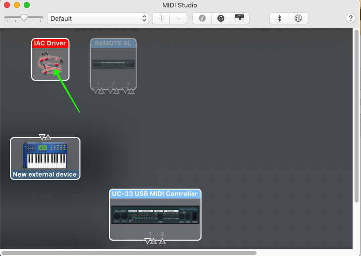 MIDI Studio in Mac, feed MIDI from SampleRobot to MainStage, by using built-in IAC driver