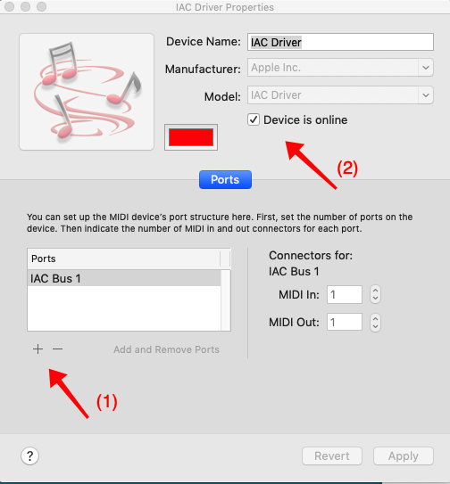 Mac, IAC Driver Properties dialog