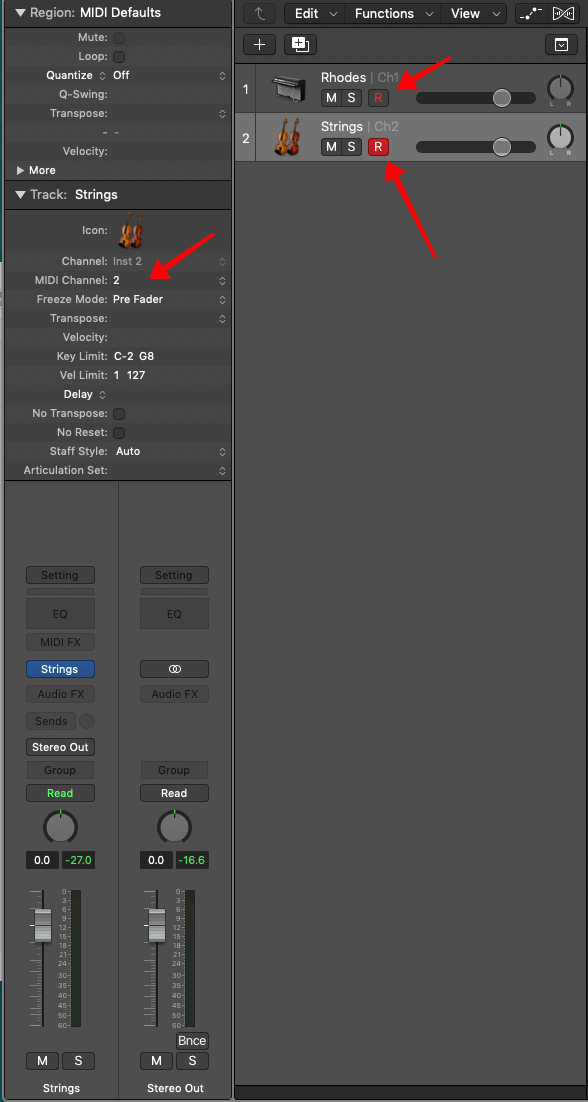 Configure to respond to incoming MIDI events coming from the IAC MIDI port and sending audio into the Blackhole audio interface