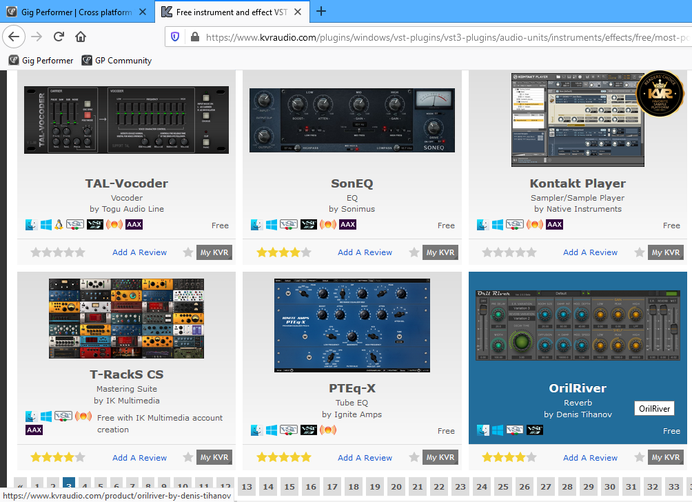 KVRaudio free VST VST3 AU AAX plugins Windows and Mac, Gig Performer