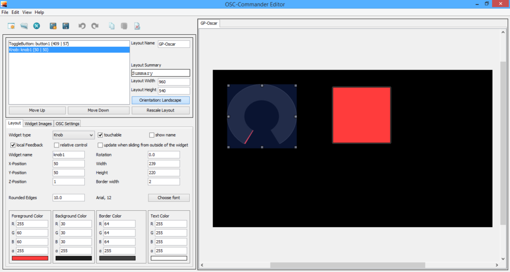 OSC Commander Layout Designer Add Widgets