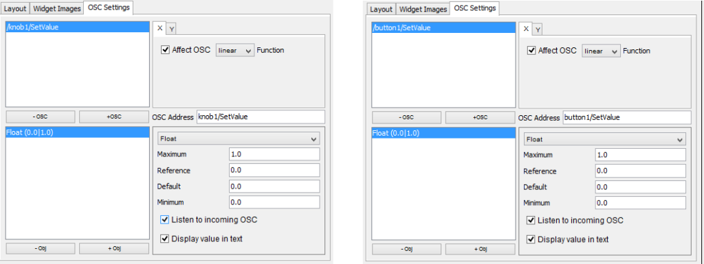 OSCAR, OSC settings, knob1 and button1