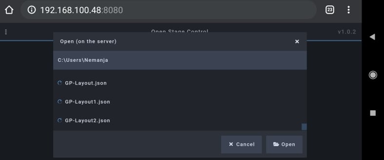 Open Stage Control Smartphone Load JSON