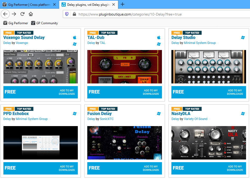 Pluginboutique, free VST, VST3, AU plugins, Gig Performer