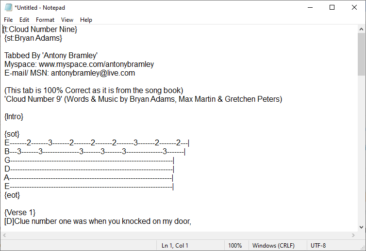 ChordPro File, Notepad edit