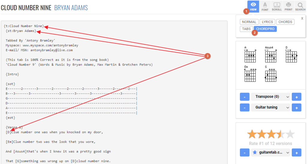 Chordie website View ChordPro format, Gig Performer