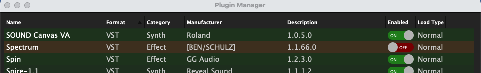 Plugin Manager with AU, VST3 and VST plugins in Gig Performer 4, audio plugin host for live performance