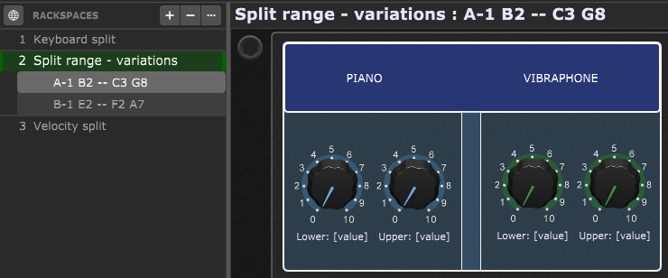 Keyboard split dynamically changes through variations in Gig Performer