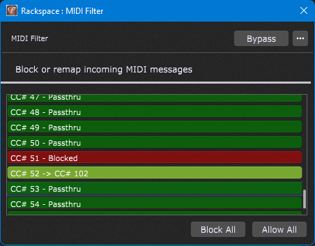 MIDI Filter Plugin. MIDI remapping and MIDI blocking