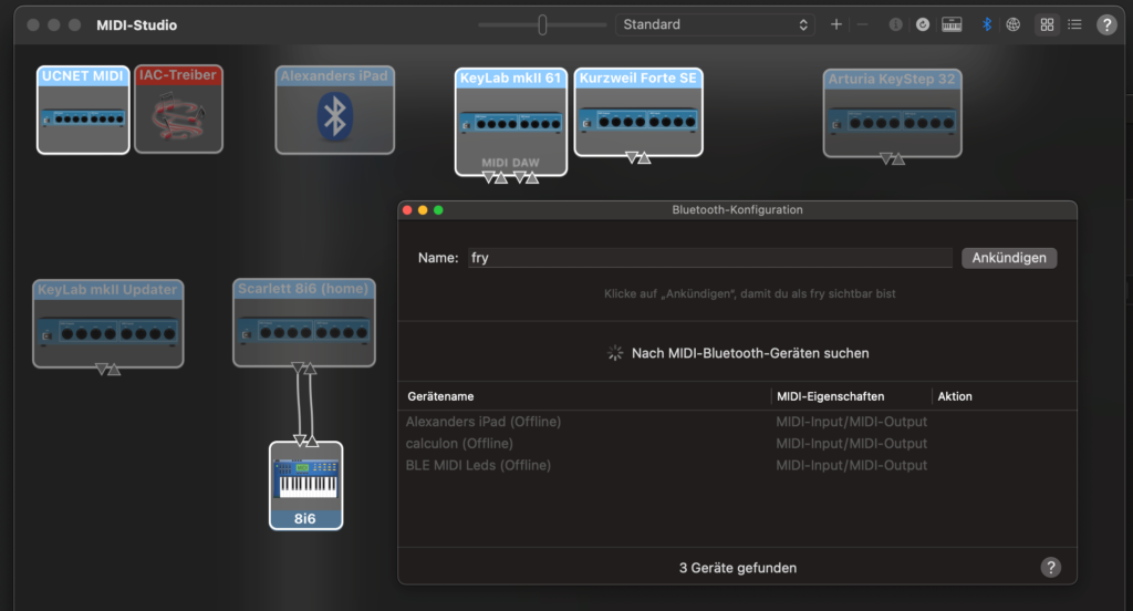 Bluetooth configuration, MIDI Studio on macOS