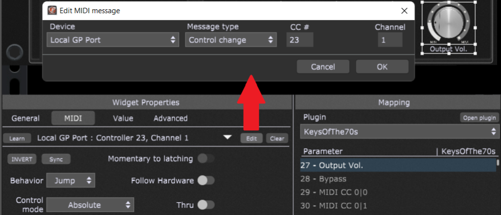 Local GP Port, MIDI Association to Widget