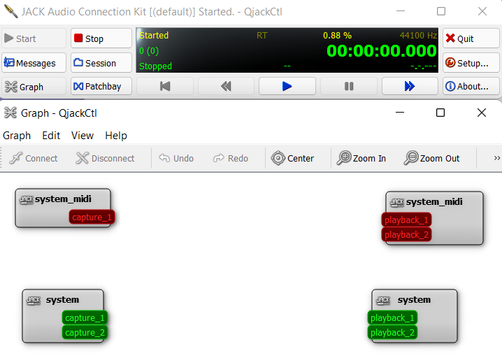 QjackCtl Start Jack Plus Graph