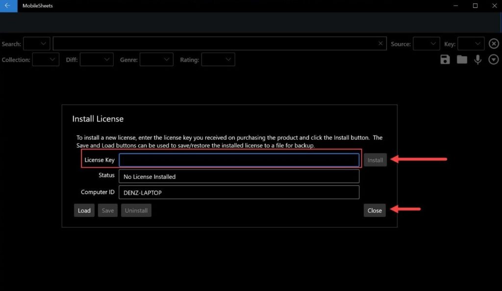 Install MobileSheets License