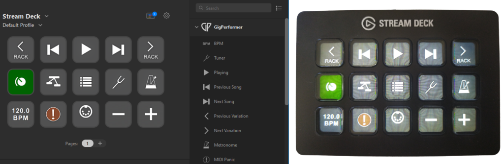 StreamDeck application and StreamDeck device side by side