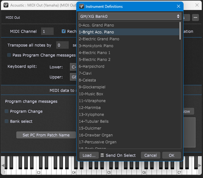 Instrument definition file - send MIDI to external hardware