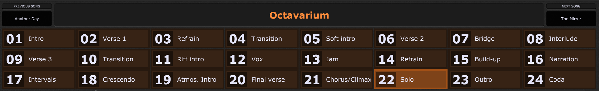 Twenty four song parts in Gig Performer