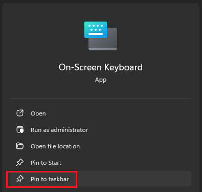 Pin on-screen keyboard to taskbar
