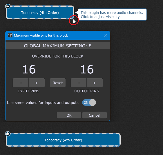Override the Global audio pins visibility setting
