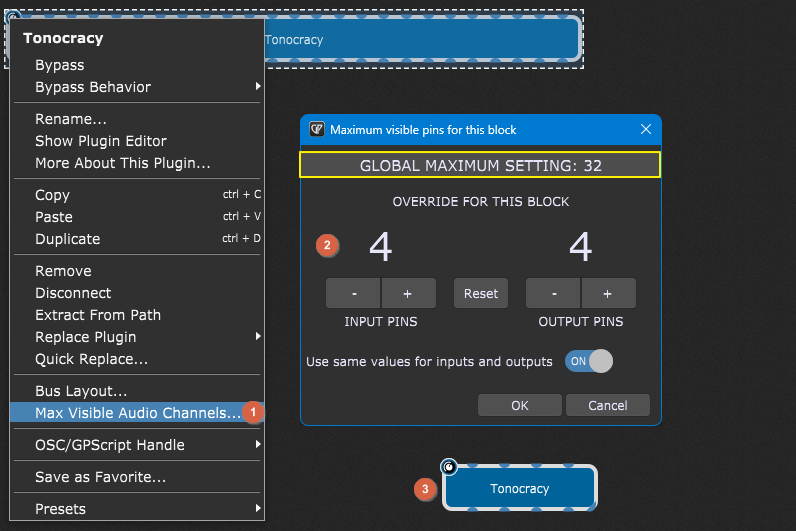 Maximum visible audio pins of audio VST plugins 