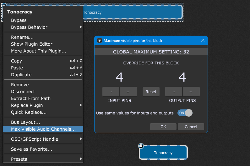Maximum visible audio pins of audio VST plugins